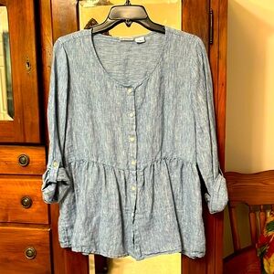 Blue 100% Linen Long Sleeve